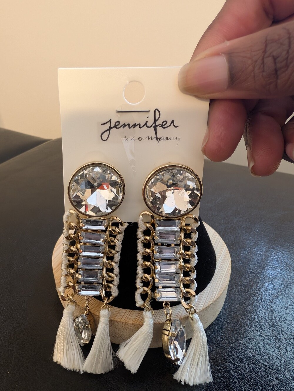 Jennifer Gold-Tone Crystal Tassel Drop Earrings in White